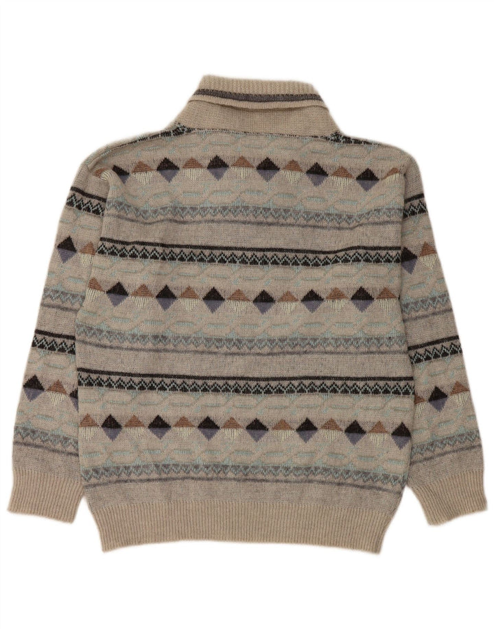 Pulover vintage pentru bărbați cu gât șal IT 50 Gri mediu Argyle/Diamond