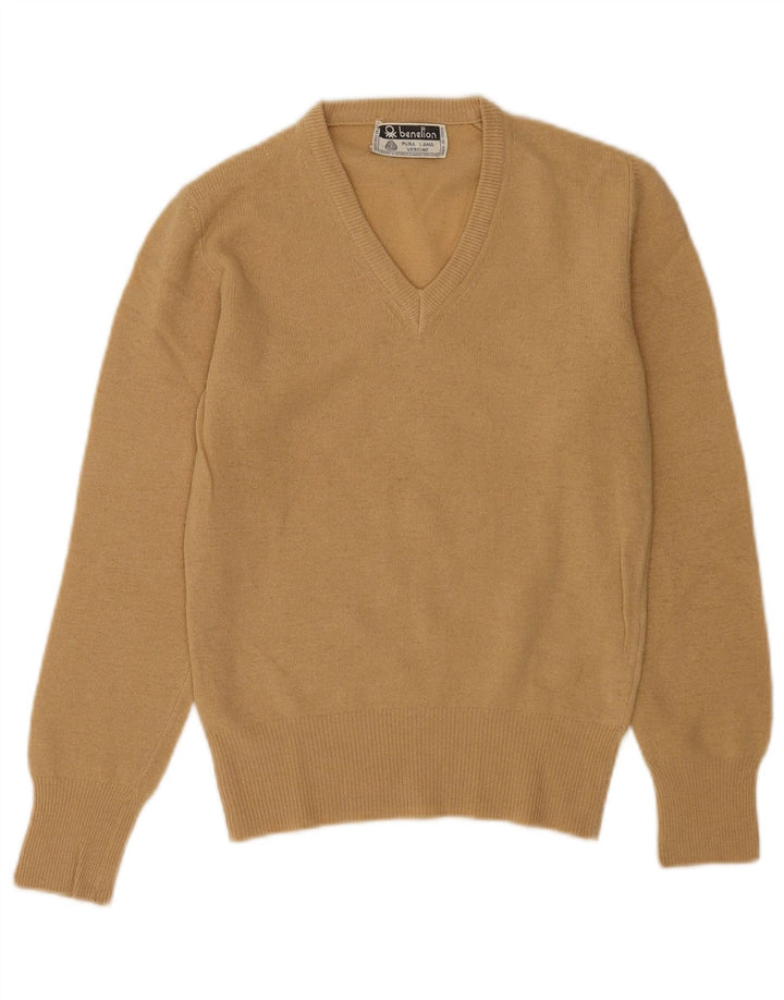 Pulover pentru femei Benetton cu decolteu în V UK 10 Mic Lână bej