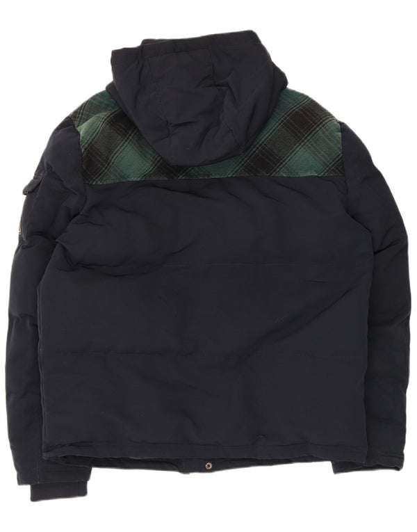 Jachetă de schi cu glugă pentru bărbați Superdry UK 42 XL, poliester cu carouri bleumarin
