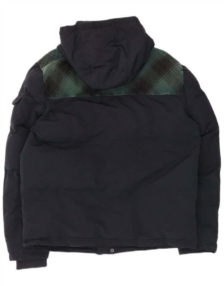 Jachetă de schi cu glugă pentru bărbați Superdry UK 42 XL, poliester cu carouri bleumarin