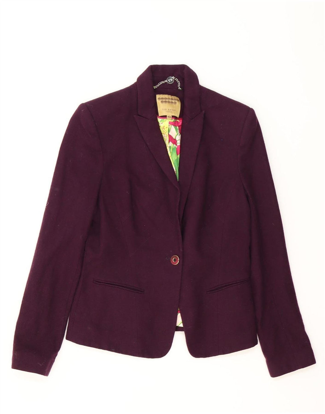 Jachetă Ted Baker pentru femei, cu 1 nasture, mărimea 3, lână violet mediu