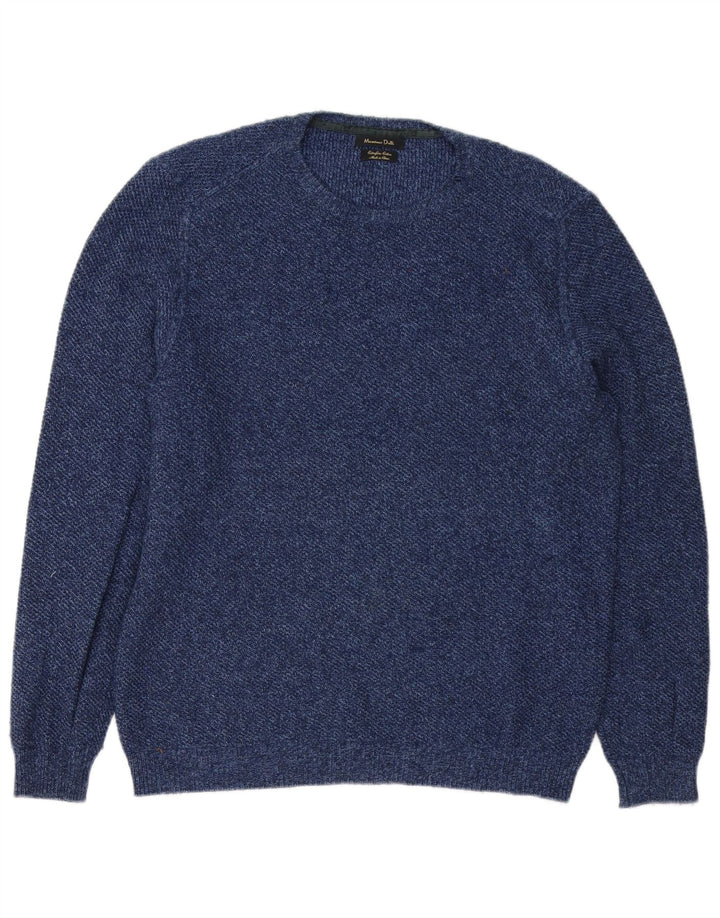 Pulover Massimo Dutti pentru bărbați, cu gât crew, bumbac mediu albastru bleumarin