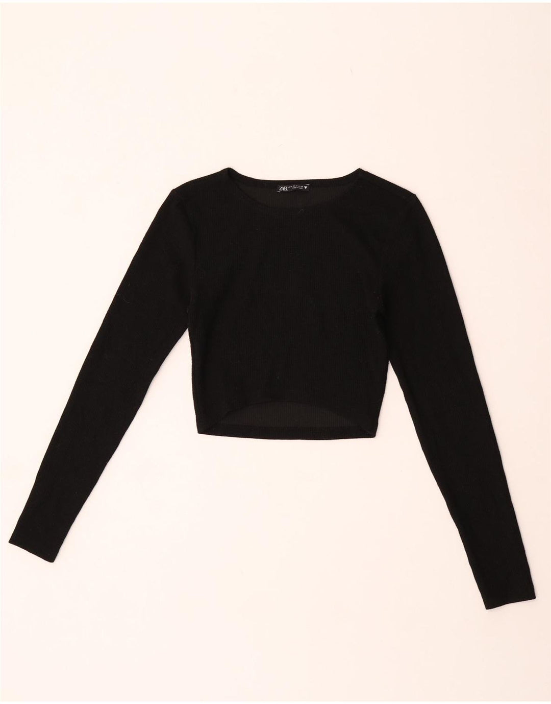 Crop Top pentru femei Zara cu mânecă lungă UK 12 Poliester mediu negru
