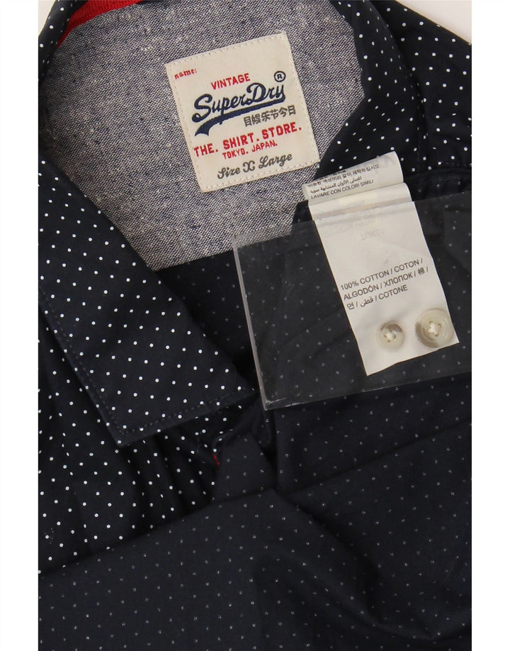 Cămașă pentru bărbați Superdry XL, bumbac cu buline bleumarin