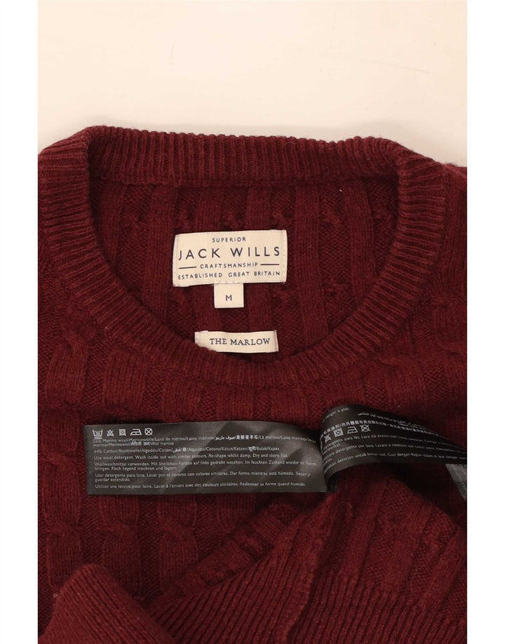 Pulover Jack Wills pentru bărbați cu gât roșu din lână burgundă medie