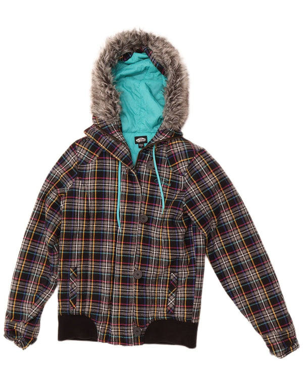 Bomber cu glugă pentru femei VANS UK 10, bumbac cu carouri, gri mic