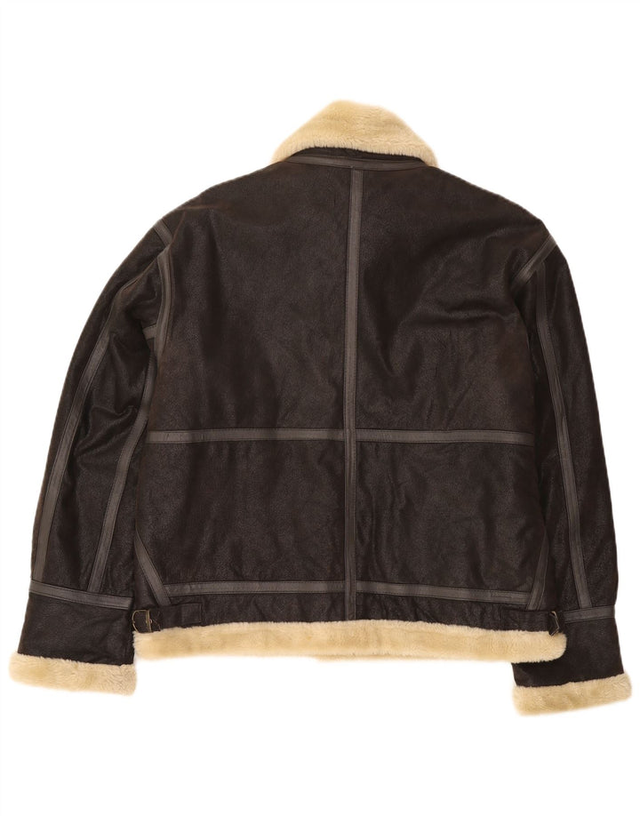 Jachetă Bomber din shearling vintage pentru bărbați UK 38 din piele maro medie