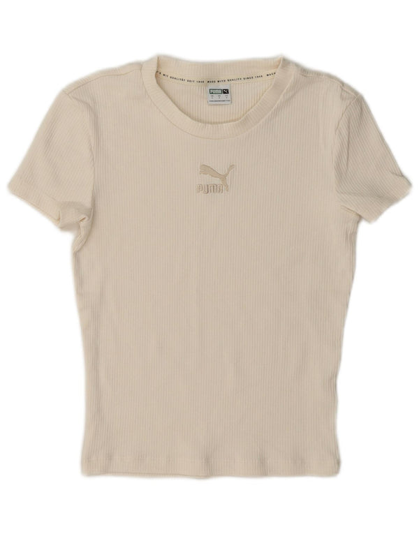 Tricou cu grafic Puma pentru femei Crop Top UK 10 Small Off White