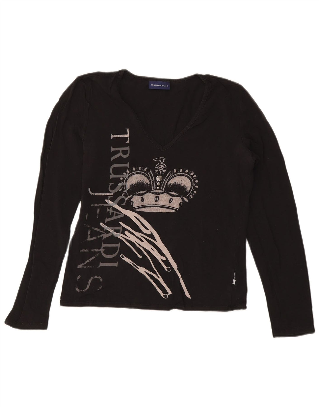 TRUSSARDI JEANS Top crop cu mânecă lungă pentru femei UK 14 Large Negru