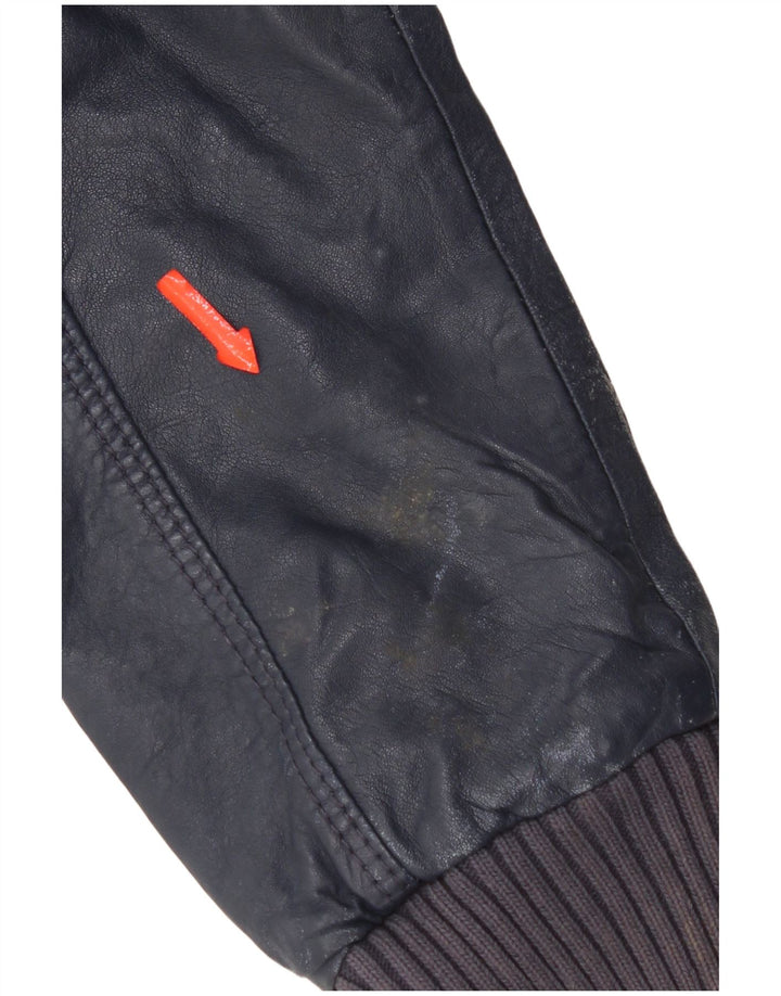 Jachetă de piele cu glugă Superdry pentru femei UK 14 Medium bleumarin din piele