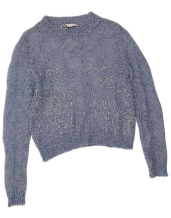 Pulover pentru damă Zara, cu decolteu scurt, cu decolteu rotund, UK 10 Mic Albastru