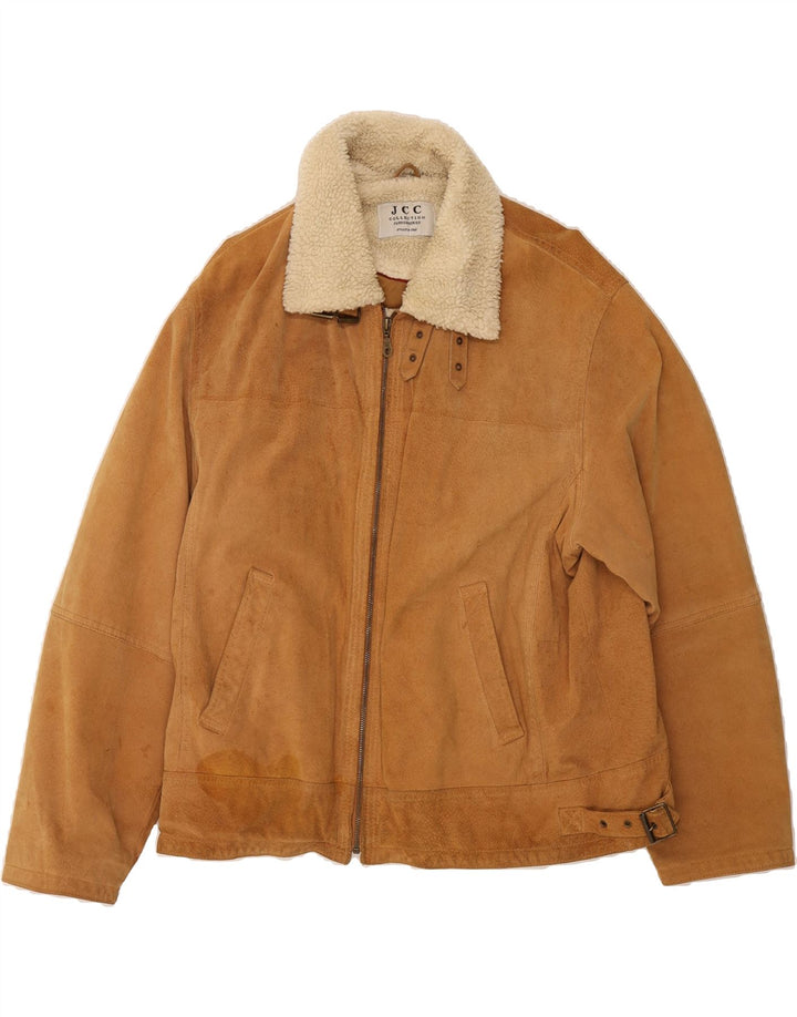 JCC Mens Suede Bomber Jacket UK 40 Large Brown Polyester Vintage JCC and Second-Hand JCC from Messina Hembry 