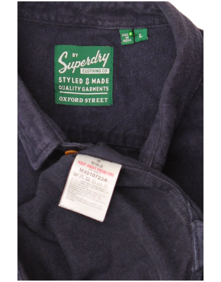 Cămașă de flanel pentru bărbați SUPERDRY, mare din bumbac bleumarin