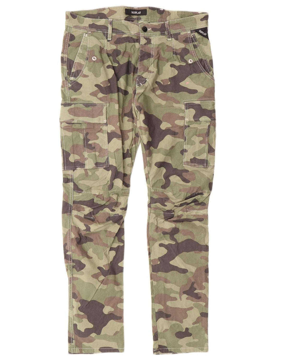 REPLAY Pantaloni cargo subțiri pentru bărbați L33 L29, bumbac camuflaj verde