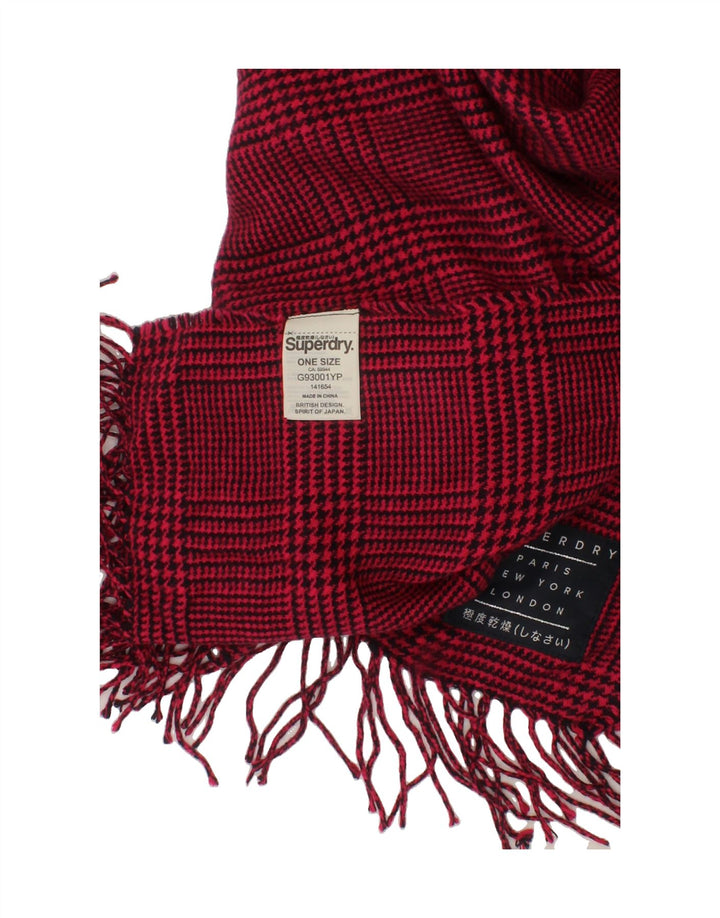 SUPERDRY Womens Rectangle Scarf One Size Pink Houndstooth Acrylic Vintage Superdry and Second-Hand Superdry from Messina Hembry 