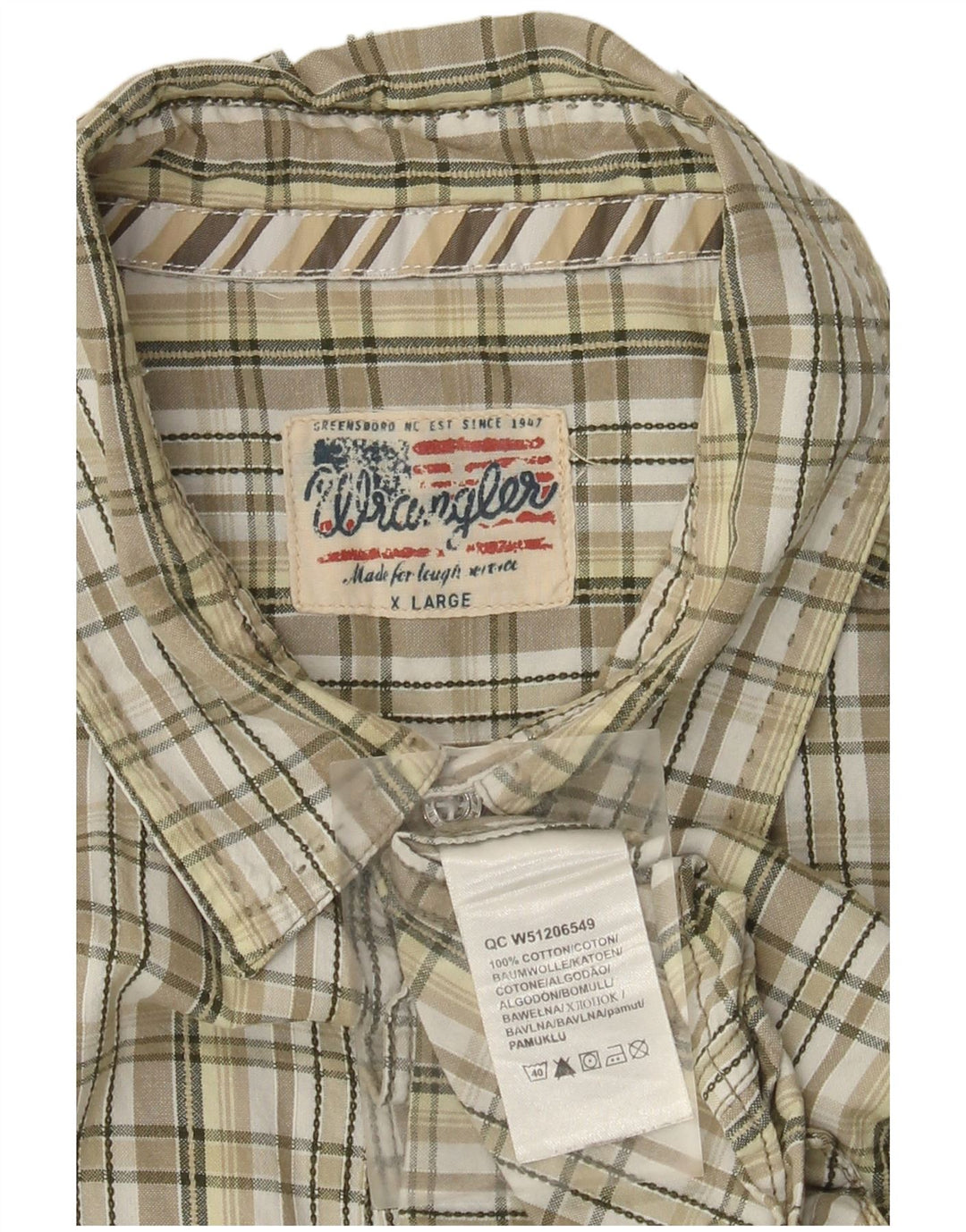 Cămașă cu mânecă scurtă pentru bărbați Wrangler XL, bumbac cu carouri bej