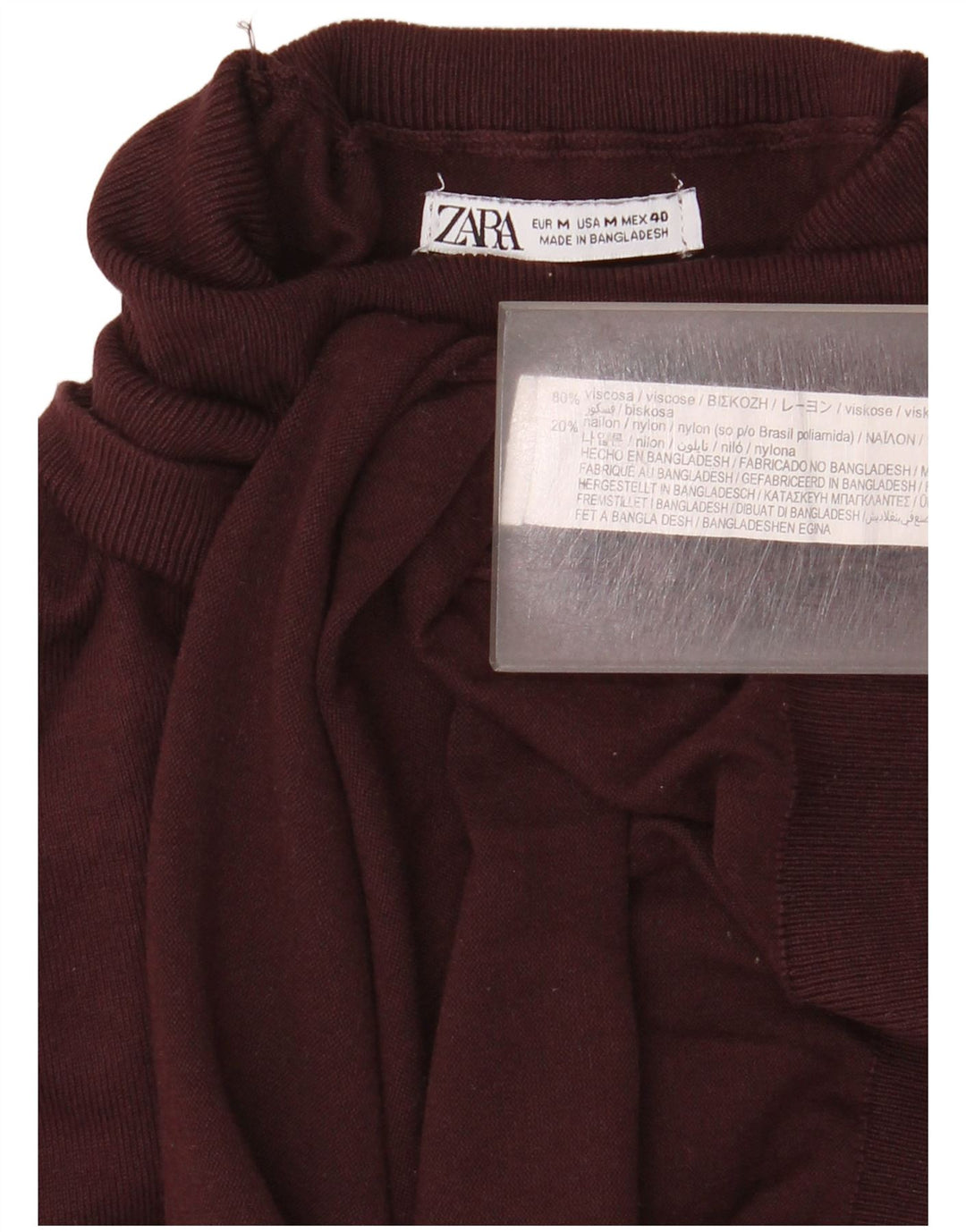 Pulover pentru bărbați Zara cu gât rulat, viscoză mediu burgundă