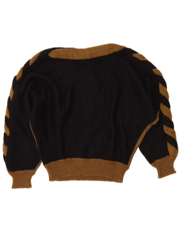 Pulover VINTAGE pentru femei cu gâtul cu barca UK 14 Medium Black Colorblock