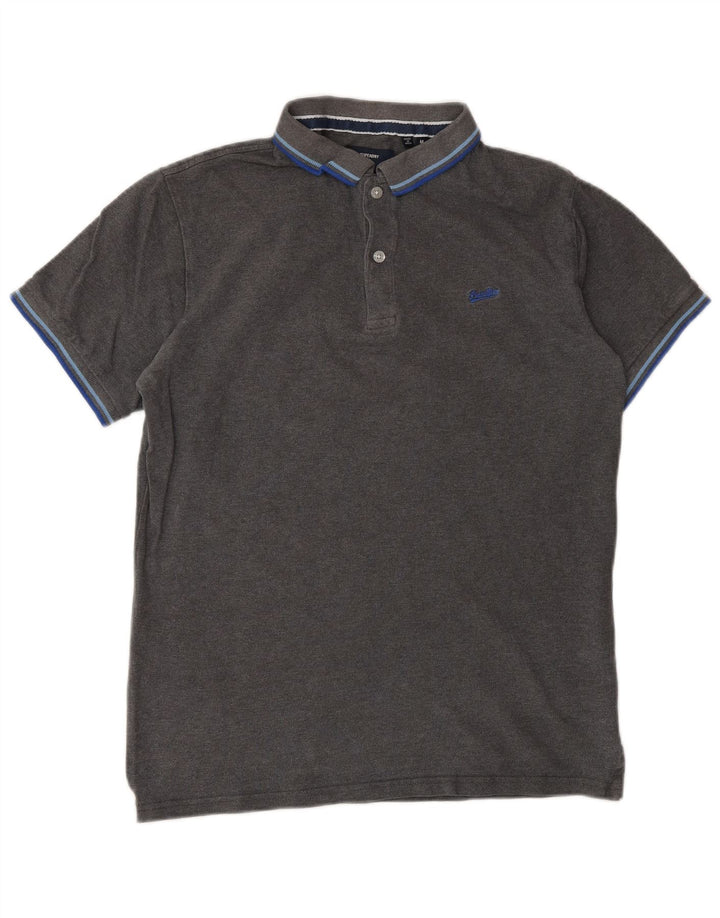 Tricou polo pentru bărbați Superdry, bumbac gri mediu