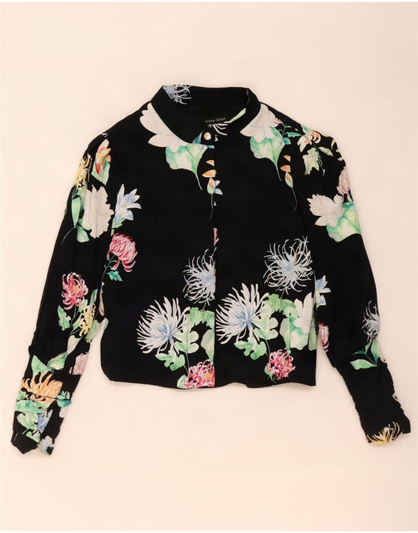 Bluză cu mânecă lungă pentru femei Zara UK 10 Mic Negru Floral Viscoză