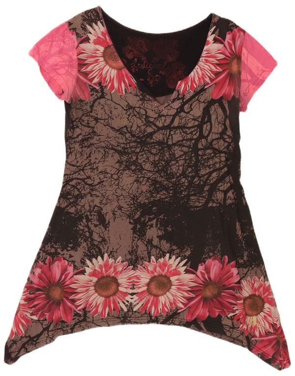 Desigual Womens Graphic Tunic Top UK 18 XL Black Floral Cotton