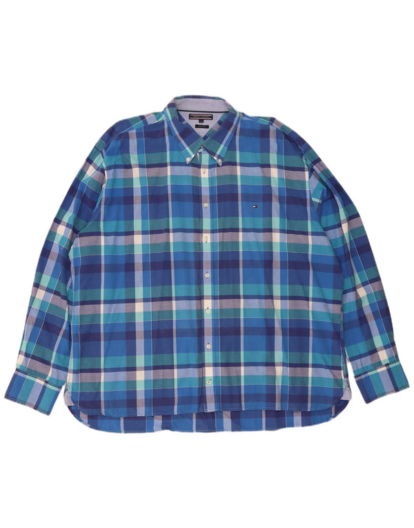 Cămașă personalizată pentru bărbați Tommy Hilfiger, bumbac cu check albastru 3XL