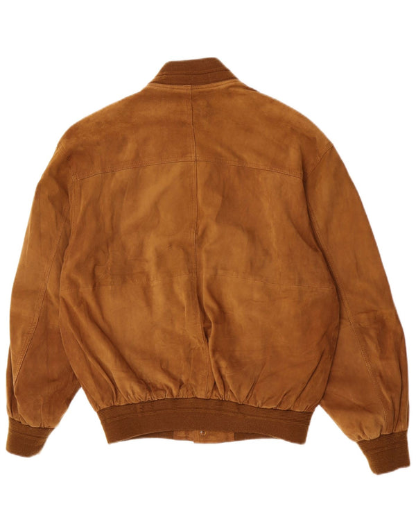 Bomber vintage pentru bărbați din piele intoarsa IT 48 din piele maro medie