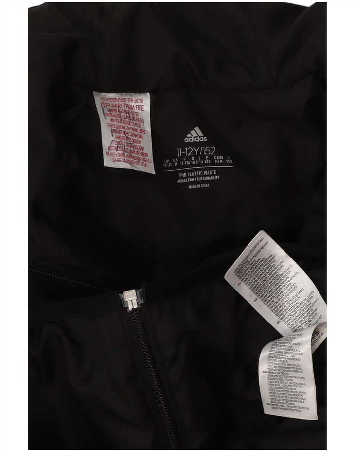 Jachetă căptușită cu glugă ADIDAS pentru băieți 11-12 ani, poliester negru