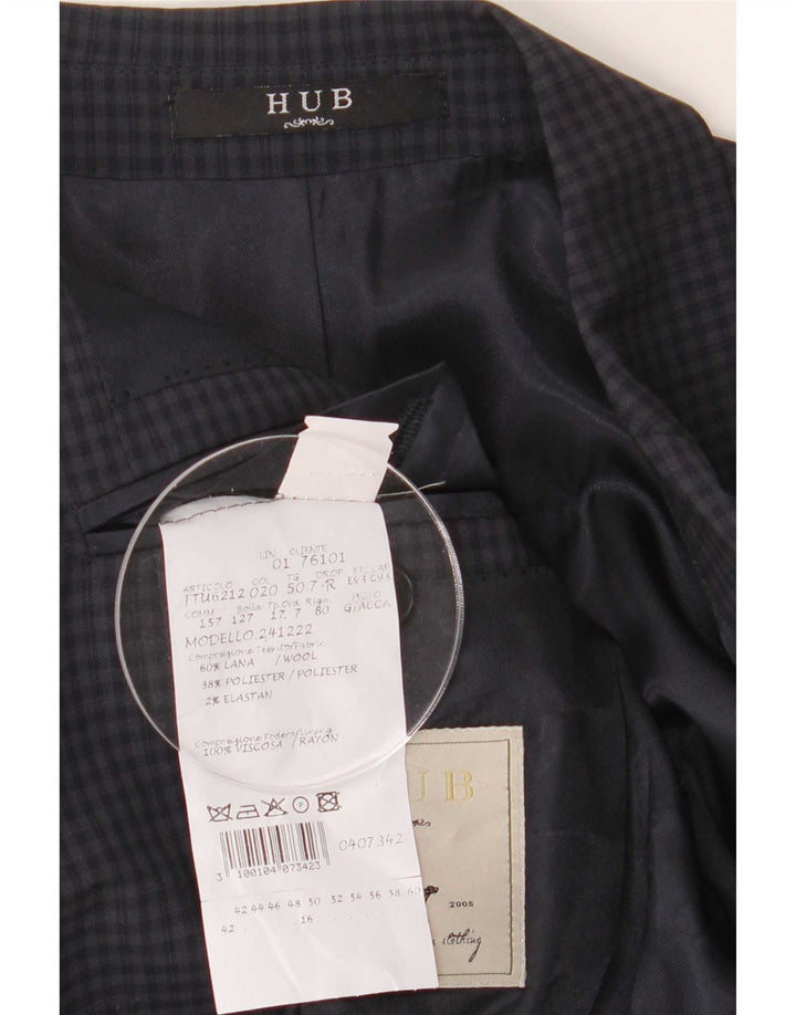 Hub Jachetă blazer pentru bărbați cu 2 nasturi IT 50 mare, lână vichy albastru bleumarin