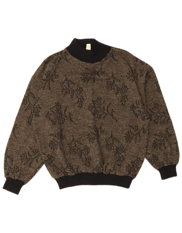 Pulover vintage pentru femei cu gât țestoasă, UK 18 XL, gri, acrilic, floral