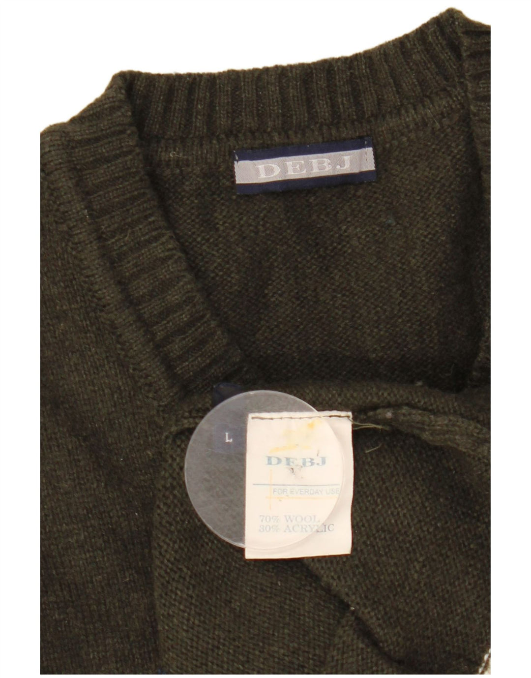 Pulover vintage pentru bărbați cu decolteu în V, mare, kaki, lână Argyle/Diamond