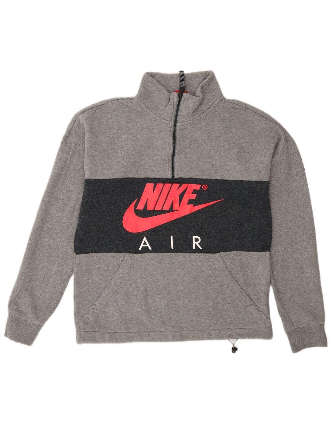 Pulover Nike pentru bărbați, cu grafic, cu fermoar, cu gât, din bumbac color bloc, gri mic
