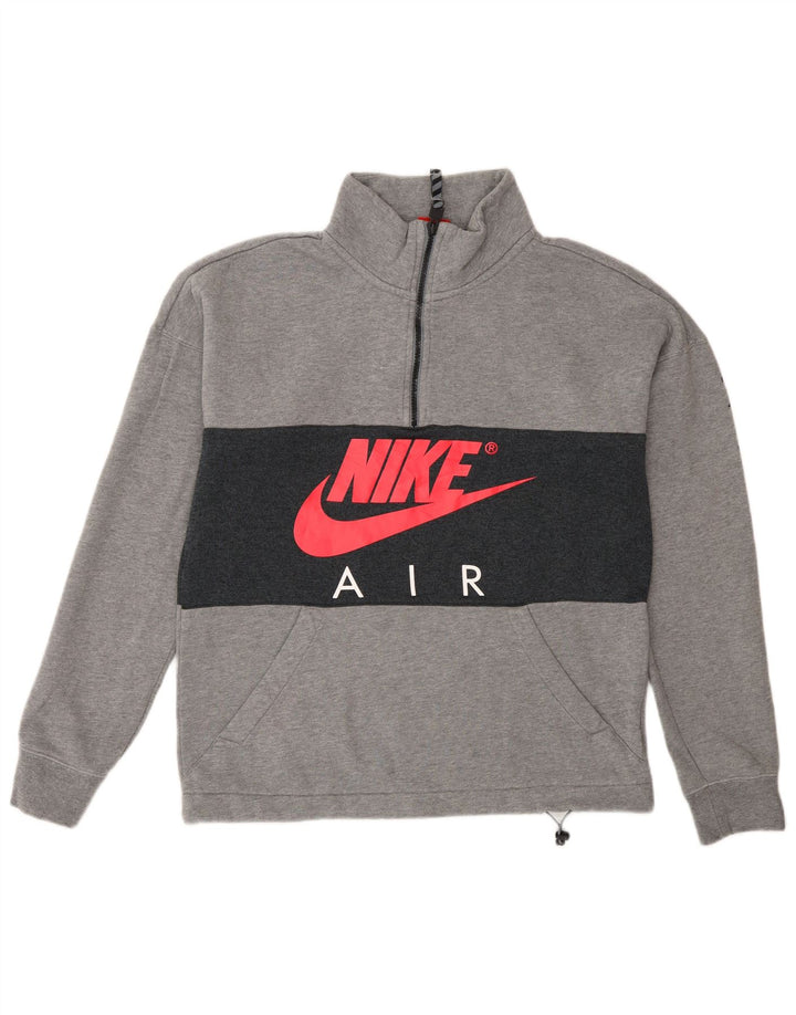 Pulover Nike pentru bărbați, cu grafic, cu fermoar, cu gât, din bumbac color bloc, gri mic