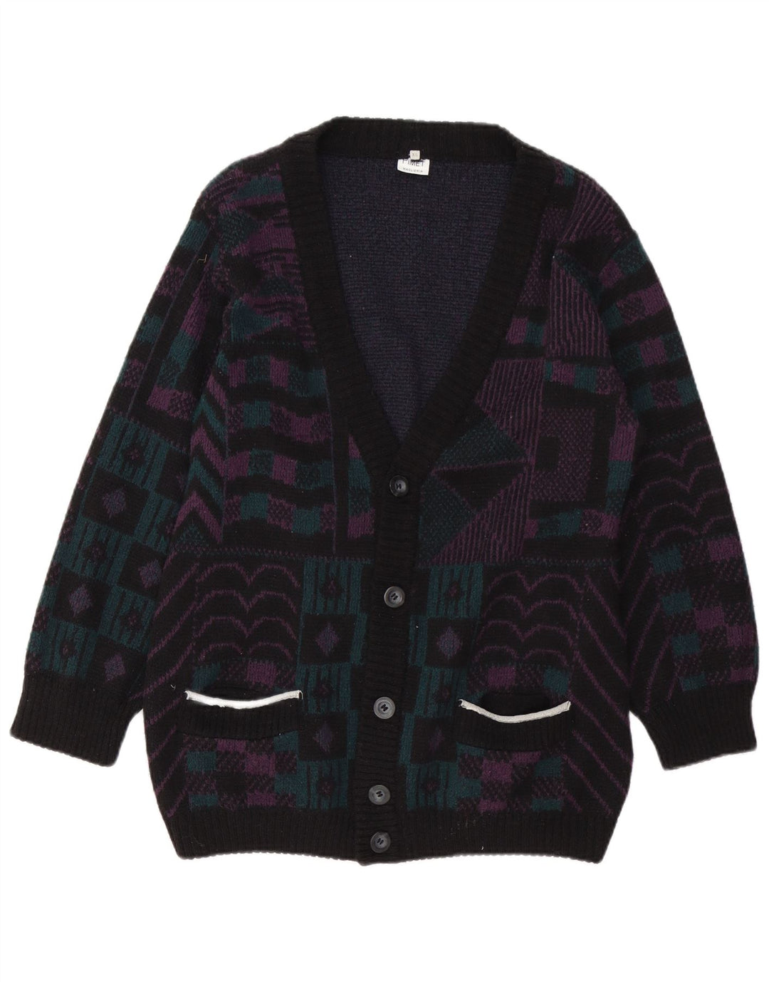 Pulover cardigan pentru femei PIMET MAGLIERA UK 18 XL Negru Geometric