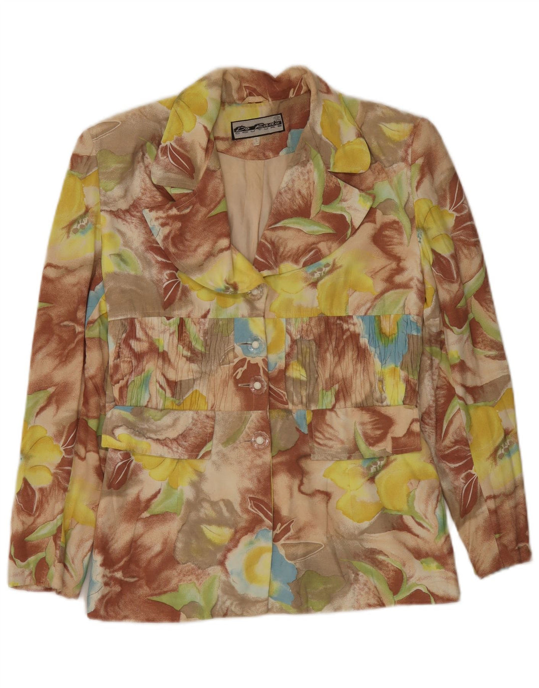 Jachetă vintage pentru femei cu 4 nasturi, UK 10, multicoloră, florală