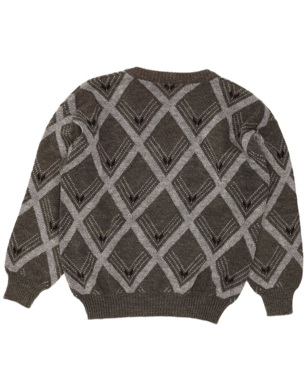 Pulover vintage pentru bărbați cu decolteu în V IT 54 XL gri Argyle/Lână diamant