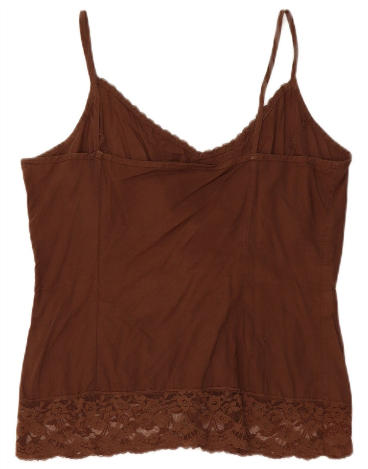 Benetton Crop Cami Top pentru femei UK 12, bumbac maro mediu