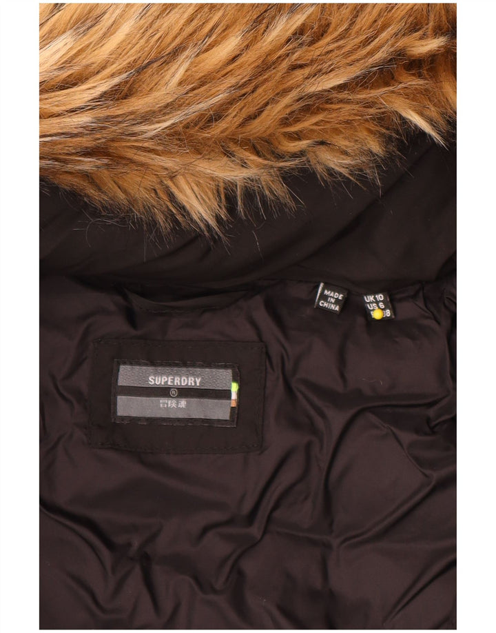 Jachetă căptușită cu glugă Superdry pentru femei UK 10 Small Black Nylon
