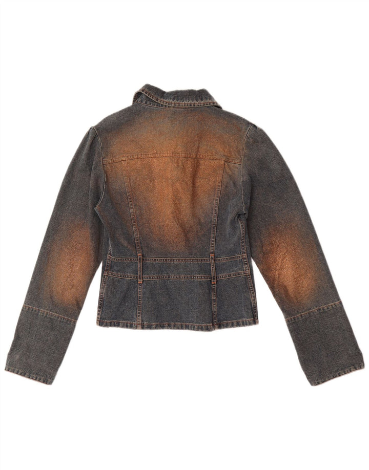 Jachetă de blugi vintage pentru femei UK 10 mic, albastru, bumbac color bloc