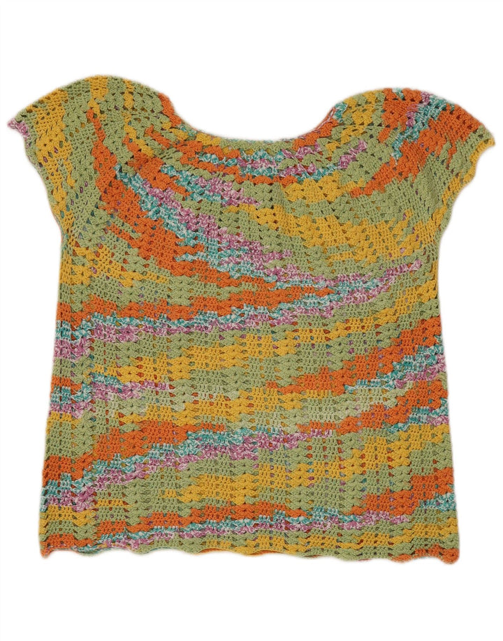 Pulover vintage pentru femei cu gât de barcă UK 14 Medium Multicolor