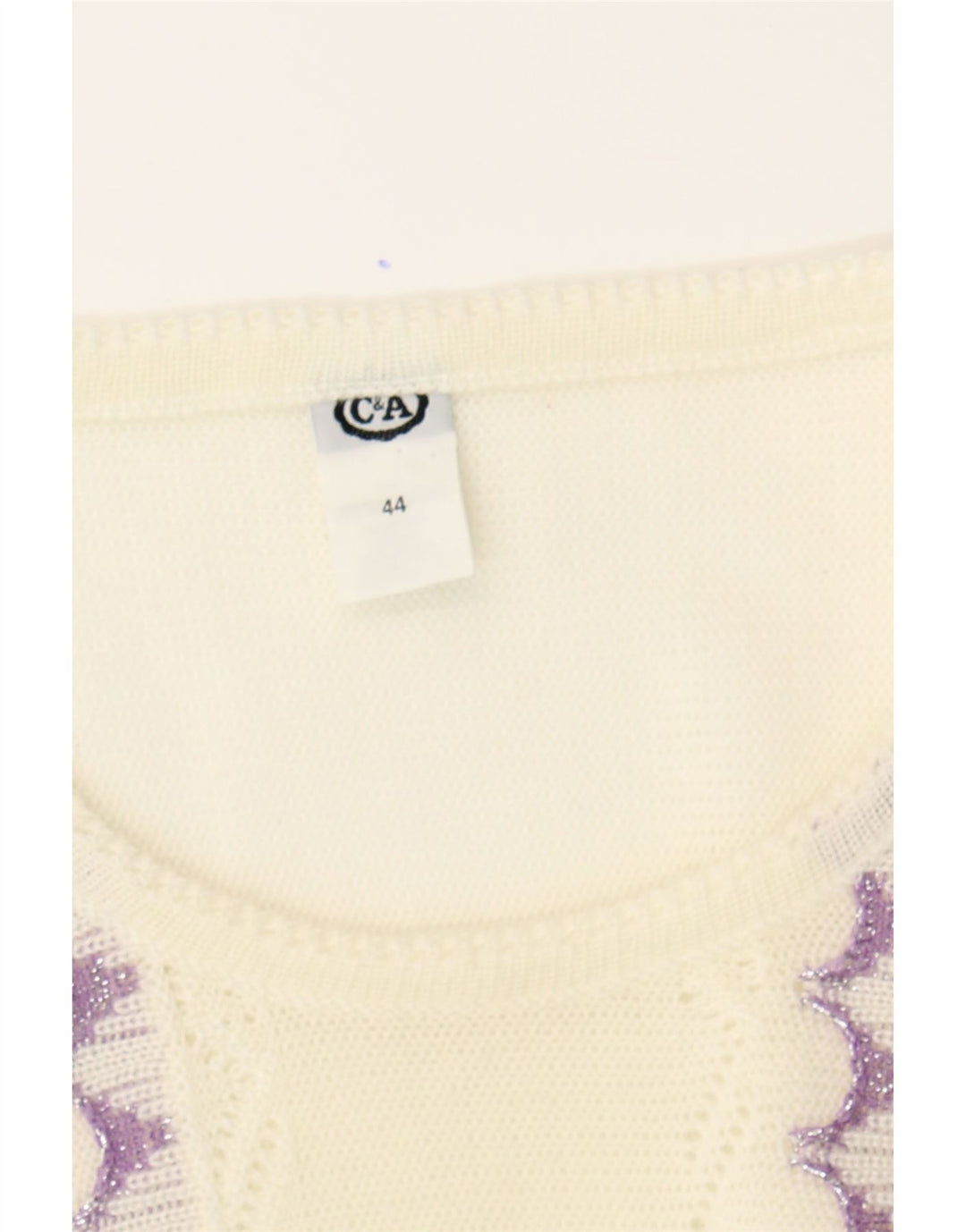 C&A Womens Crew Neck Jumper Sweater IT 44 Medium Off White Striped Vintage C&A and Second-Hand C&A from Messina Hembry 
