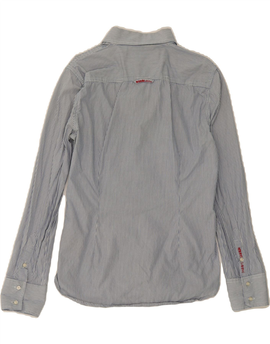 SUPERDRY Womens Shirt UK 12 Medium Blue Pinstripe Cotton Vintage Superdry and Second-Hand Superdry from Messina Hembry 
