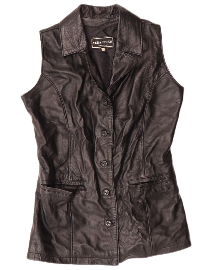 Gilet din piele pentru femei VINTAGE IT 44 Medium Black Leather