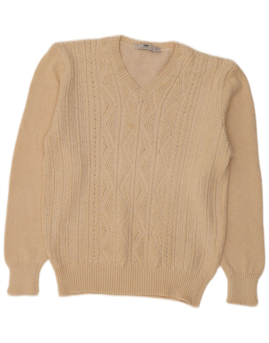 Pulover pentru femei Inis Meain cu decolteu în V UK 14 Medium Bej Argyle/Diamond