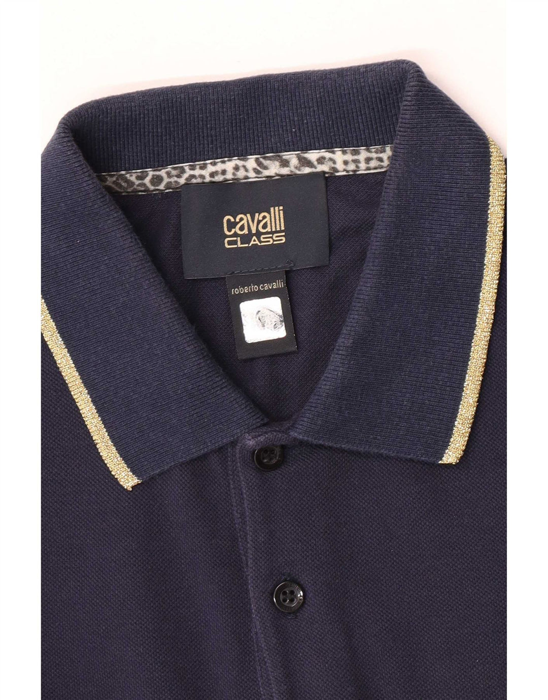 Cămașă polo Roberto Cavalli pentru bărbați din bumbac bleumarin mic