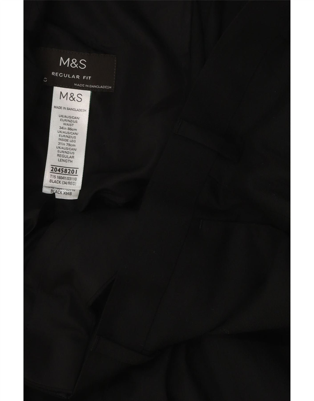 Pantaloni de costum pentru bărbați Marks & Spencer, cu ajustare normală, L34 L31, poliester negru