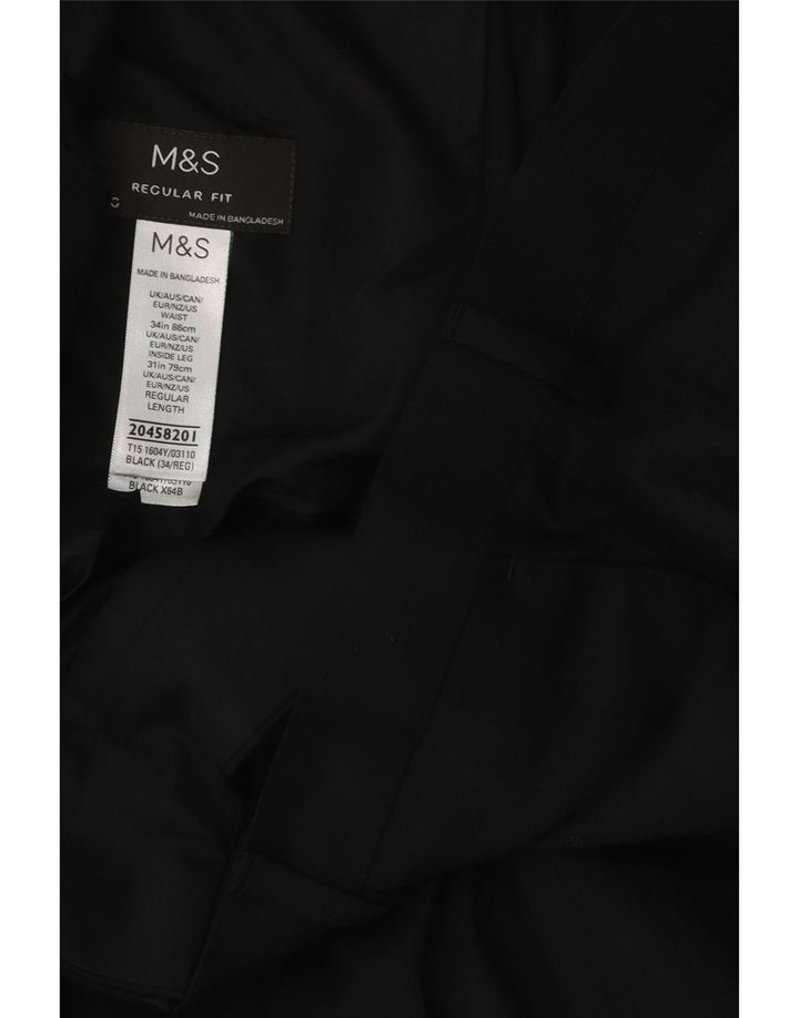 Pantaloni de costum pentru bărbați Marks & Spencer, cu ajustare normală, L34 L31, poliester negru