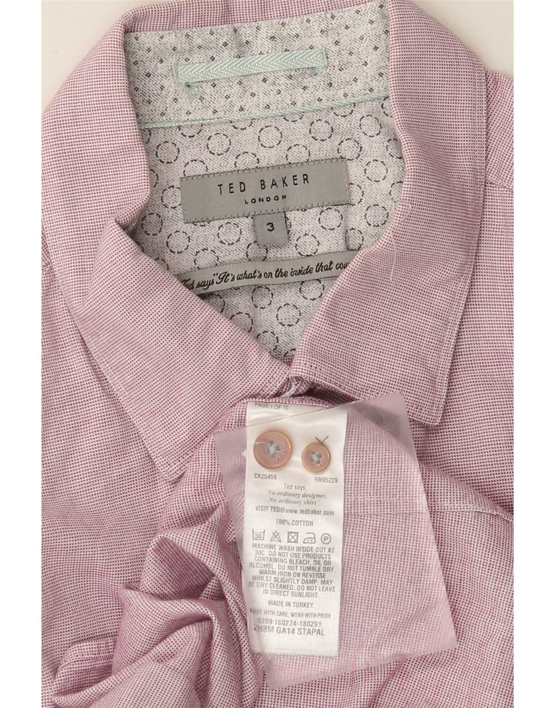 Cămașă pentru bărbați Ted Baker, mărimea 3, bumbac roz mediu