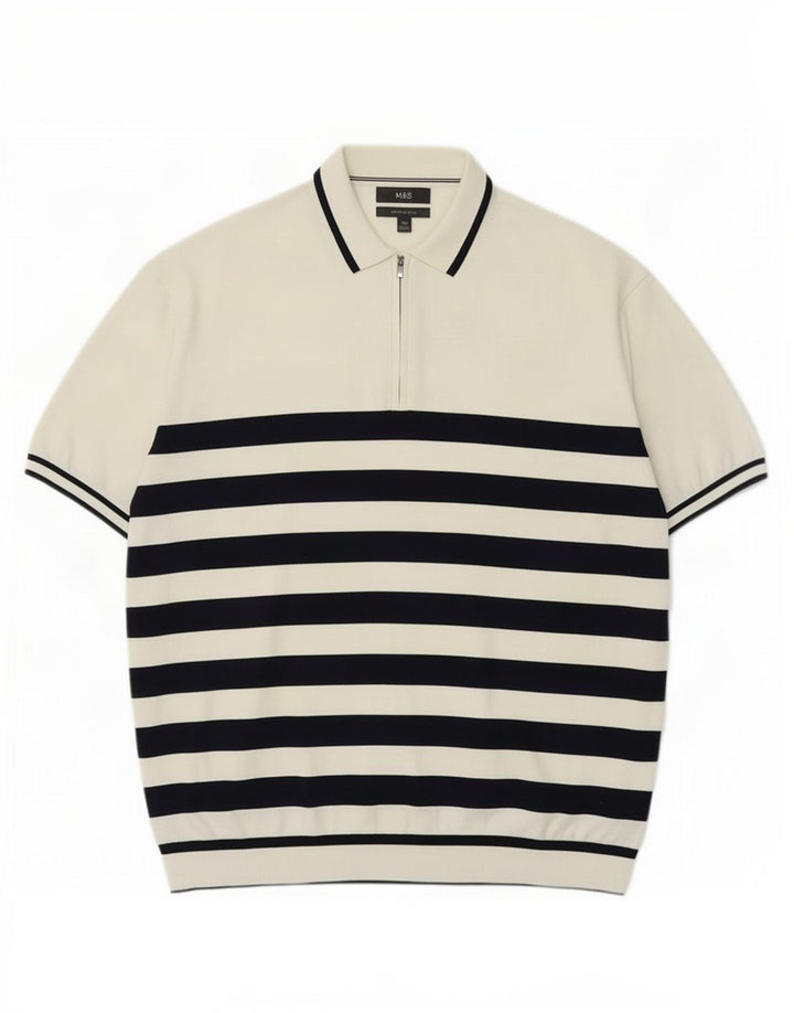 Marks & Spencer Pulover pentru bărbați cu gât polo, 2XL, cu dungi albe