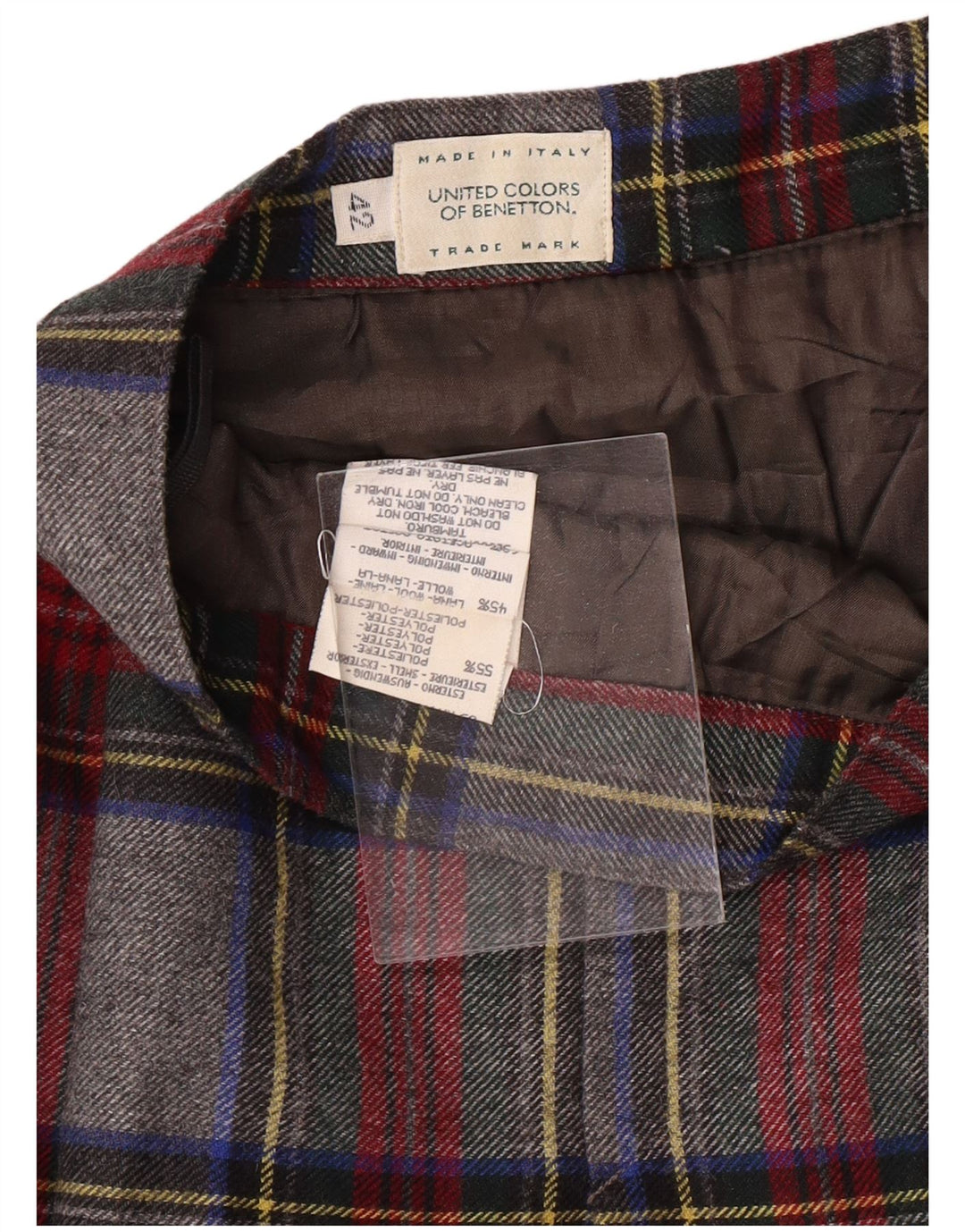 Fustă mini pentru femei BENETTON IT 42 Medium W26 Poliester în carouri gri